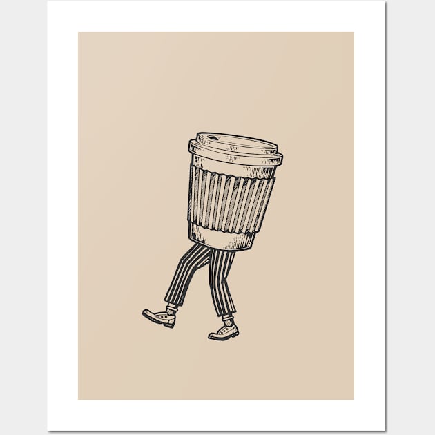 Walking Coffee Cup Wall Art by calamarisky